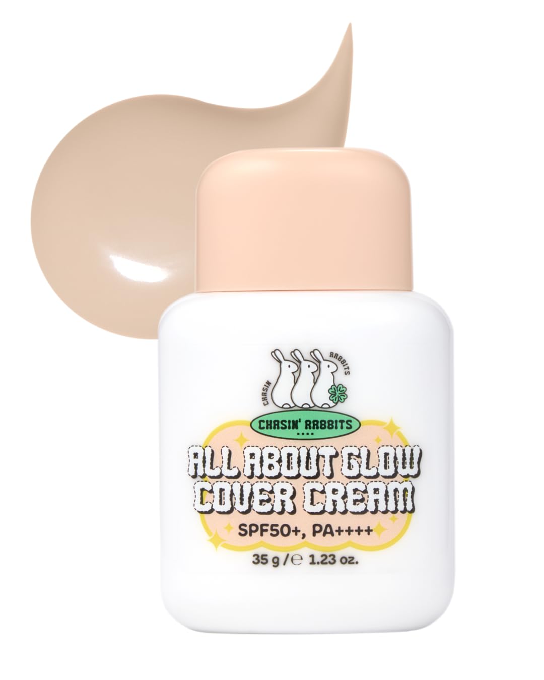 CHASIN' RABBITS All About Glow Cover Cream 1.23 Oz, Lightweight, Hydrating, Long-Lasting Radiance for a Flawless Glow, Smooth Skin Texture, Vegan, Korean Makeup