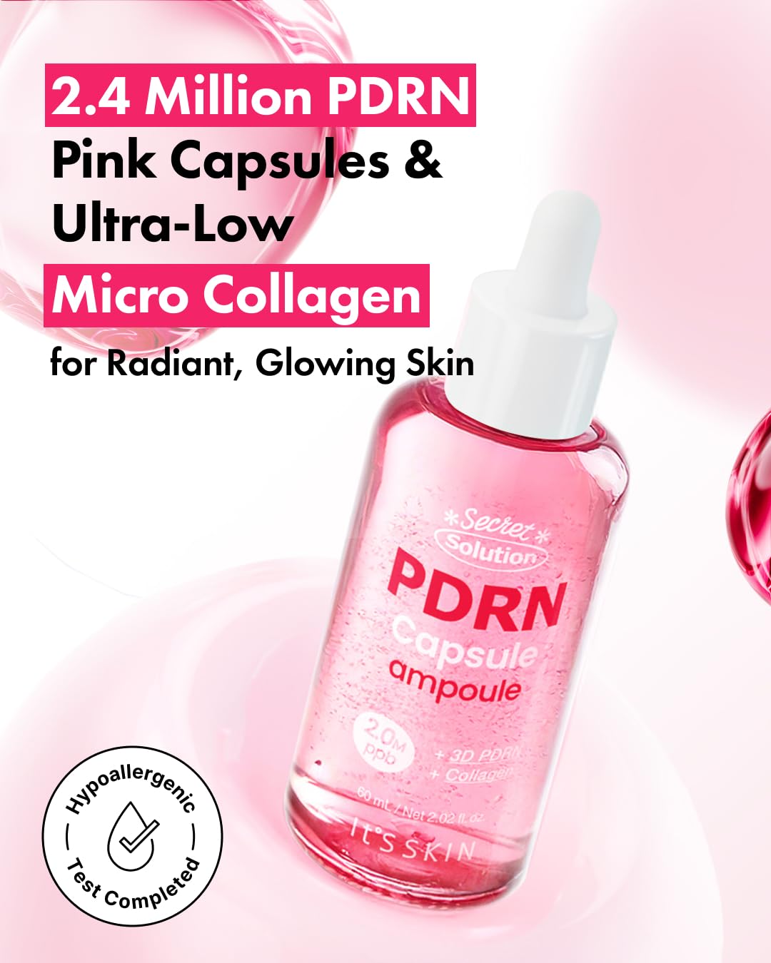 It'S SKIN Secret Solution PDRN Capsule Ampoule 2.02 fl oz, Hydrating & Firming Serum with Triple PDRN & Low Molecular Collagen, Moisturizing and Strengthening for Skin, Korean Skincare