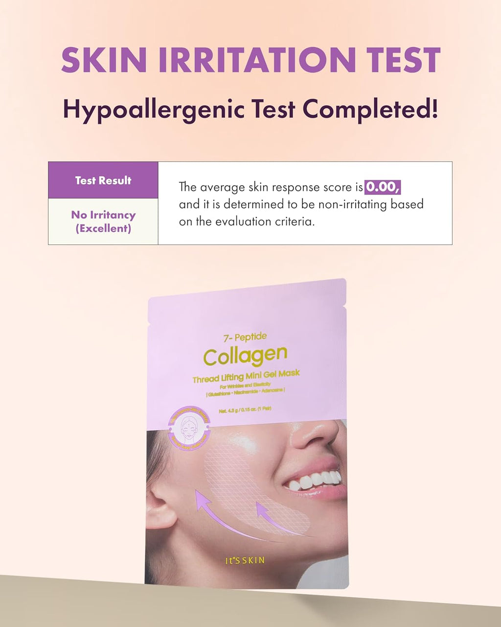 It'S SKIN 7-Peptide Collagen Thread Lifting Mini Gel Mask 20ea, Real Collagen Lifting Patches for Firming, Tightening and Skin Elasticity, Korean Skincare